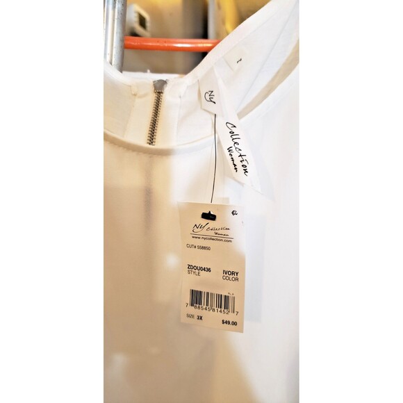 NWT -NY Collection - Cold Shoulder Ivory/Cream Blouse Zipper Detail Size  3X - Picture 5 of 7
